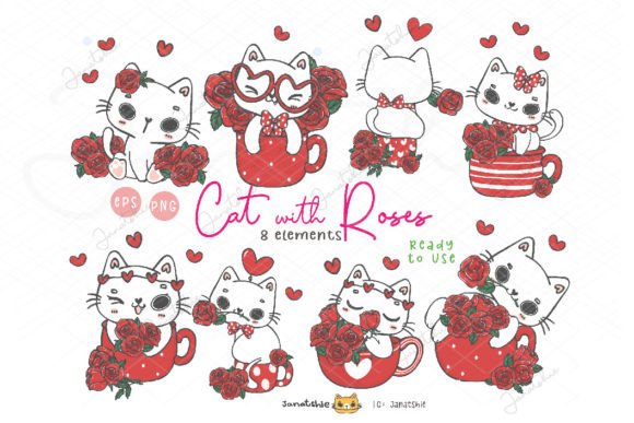 Download Kawaii Romantic Cat Valentine with Rose - Romantic Collection