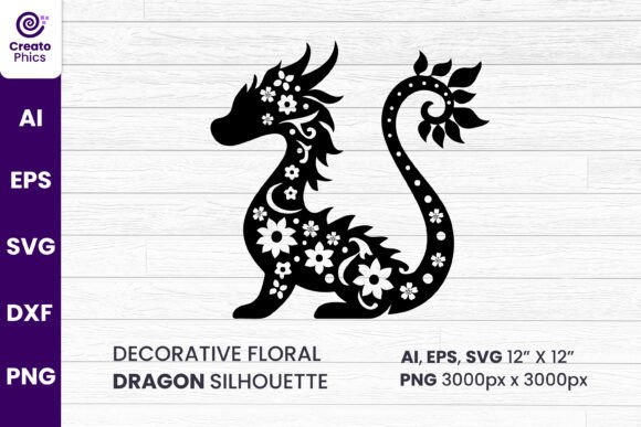 Download Decorative Floral Dragon Silhouette SVG - Svg Collection