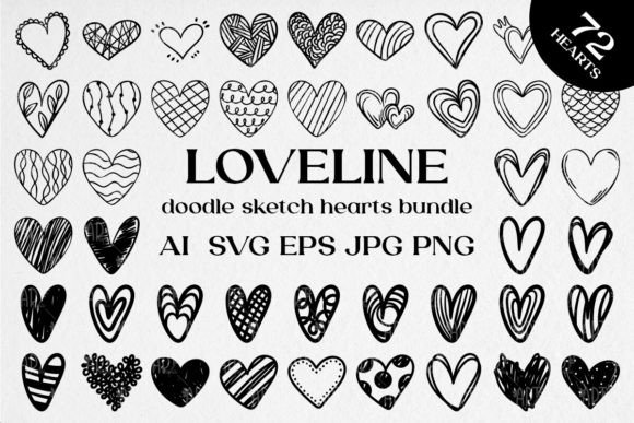 Download LOVELINE, Doodle Sketch Hearts Bundle - Sketch Collection
