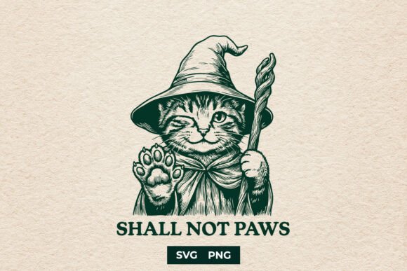 Download Funny Wizard Cat SVG Shall Not Paws PNG - Premium Bundle