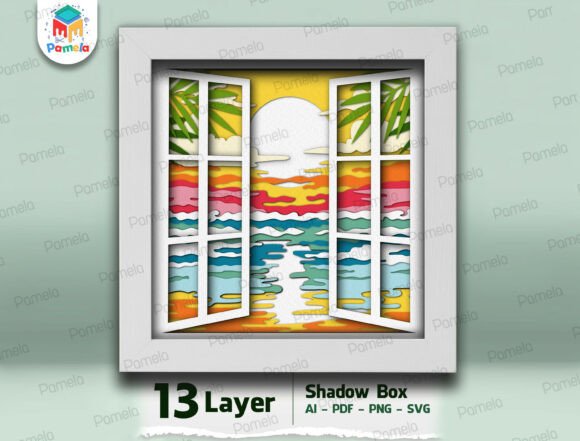 Download Tropical Sunset Window Shadow Box SVG - Svg Collection