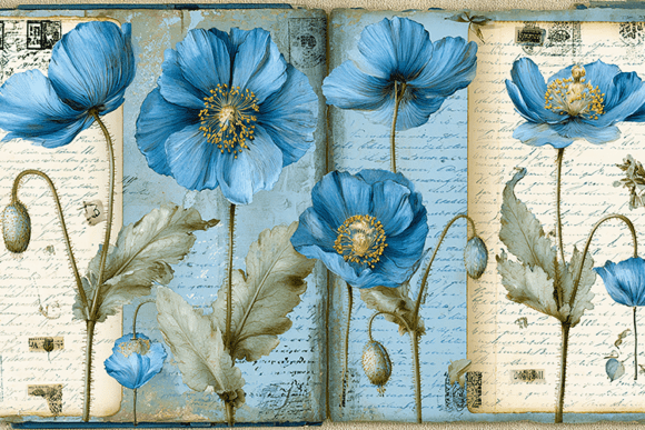 Download Blue Vintage Poppy Floral Background - Premium Resources