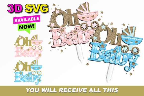 Download Oh Baby Pink and Blue Topper 3D SVG - Svg Collection
