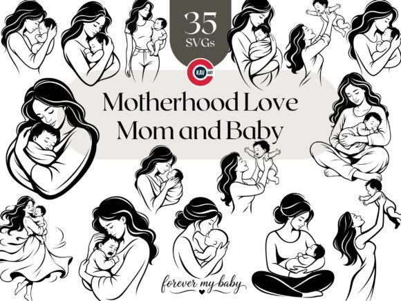 Download Motherhood Mom and Baby Line Art SVG - Svg Collection