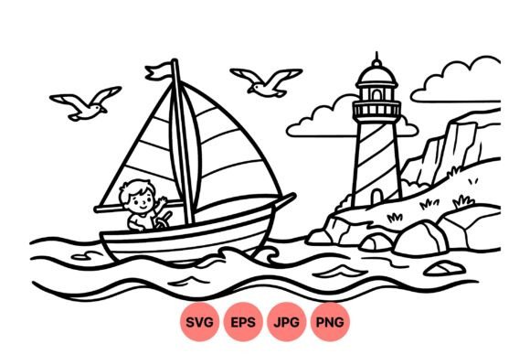 Download Boy Sailing Lighthouse SVG Design - Svg Collection