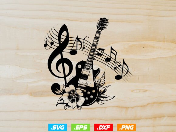 Download Floral Guitar Svg, Music Notes Svg - Svg Collection